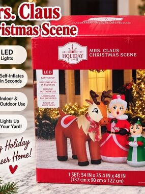 Holiday Time Mrs. Claus Christmas Scene Inflatable - Red